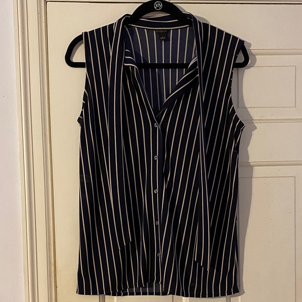 Striped Sleeveless Top - Midnight Sky and Cream